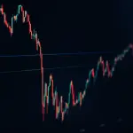 candlestick stock chart on dark screen