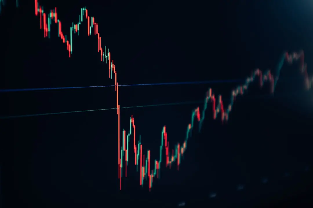 candlestick stock chart on dark screen